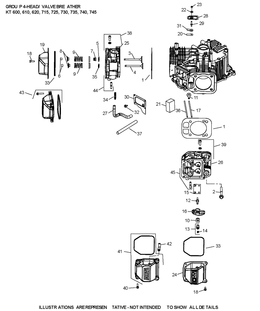 Kt735-3092 Cylinderhead And Breather Diagram and Parts List for KT735-3092  Cub Cadet Lawn Tractor